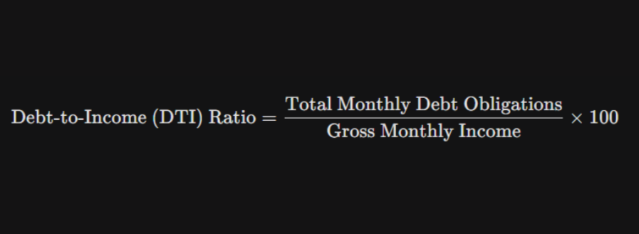 The image contains the formula for calculating the Debt-to-Income (DTI) Ratio.
