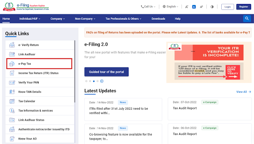 From the dashboard, go to e‑Pay Tax to Payment History.