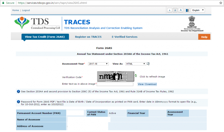 Shows On TRACES (TDS‑CPC), click View Tax Credit (Form 26AS).