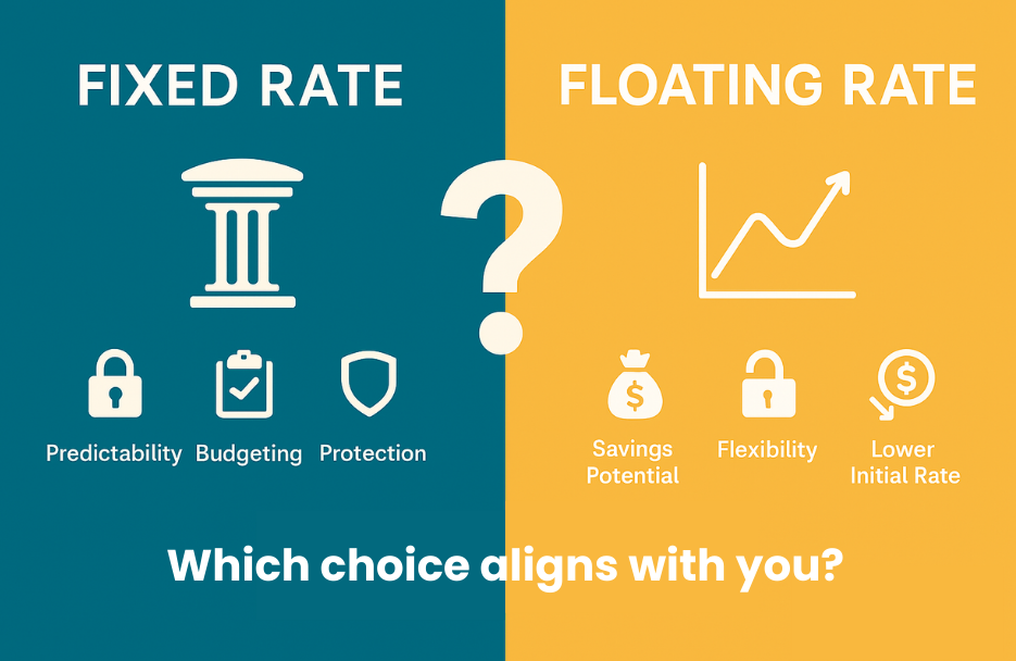 An infographic comparing the benefits of fixed-rate and floating-rate loans.